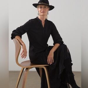 Chico’s Pleated Detail Tiered Black Maxi Dress Sz 12-14 NWT